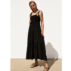 ZARA BLACK SMOCKED TIERED MAXI DRESS NWOT M